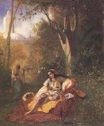 Algerienne et sa servante dans un jardin huile sur toile (mk32) Theodore Frere